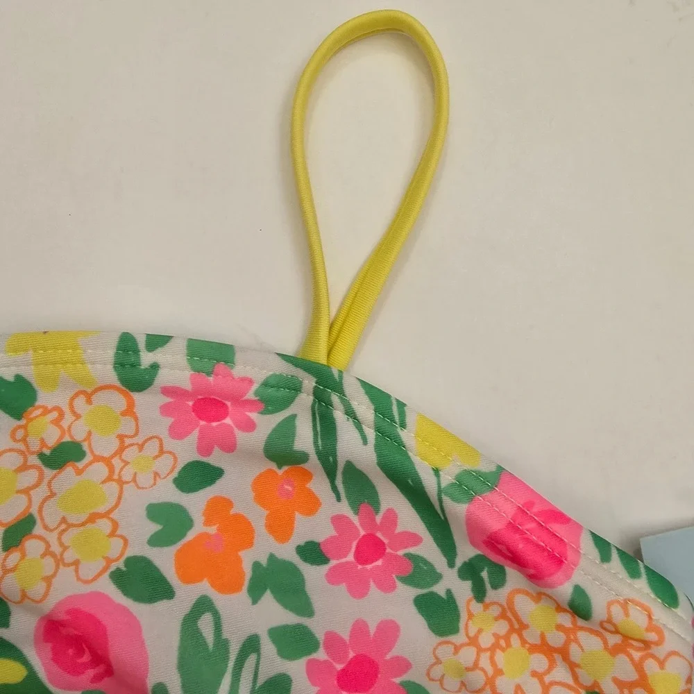 Cat & Jack Girls Floral One Piece Swimsuit Size L 10/12 UPF 50+ Pink Yellow NWT